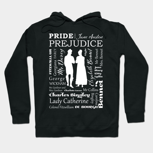 Pride and Prejudice Characters Typography Design - White Hoodie by MariOyama